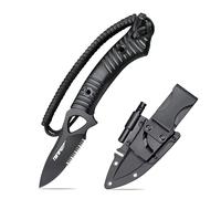 TONIFE Explorer - Cuchillo de hoja fija con funda de plástico 8Cr14MoV, cuchillo de supervivencia, mango de nailon reforzado con fibra de vidrio para acampar al aire libre EDC (negro + titanio negro