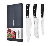 TONIFE Juego de cuchillos de cocina de acero inoxidable de alto carbono + cuchillo Santoku + cuchillo pequeño valiente