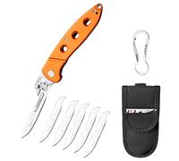 TONIFE Navaja de Bolsillo, EDC cuchillo plegable con clip de bolsillo Mosquetón Funda de nylon y 5 hojas intercambiables, para la supervivencia al aire libre Pesca Senderismo (Naranja)