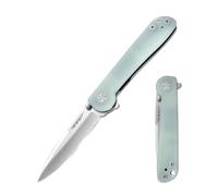 TONIFE RisingStar Cuchillo Plegable Outdoor con Clip de Bolsillo, Hoja 8Cr14MoV y Mango G10 para Camping - Pequeño (Cian Transparente + Satén)