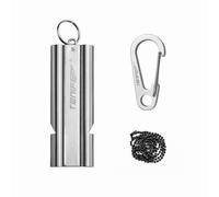 TONIFE Silbato de Boble Tubo Silbato de Emergencia con Cadena de Bolas, Silbato de Supervivencia Acero Inoxidable Silbato de Emergencia (Plata)