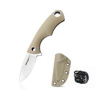 TONIFE Squirrel Cuchillo de Cuello Full Tang Hoja Fija 4,3cm Total 11,9cm con Funda Kydex y Cadena de Bolas para Pesca, Camping y Supervivencia (Caqui)
