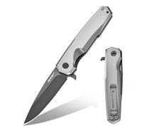 TONIFE Visión Cuchillo Plegable al Aire Libre con Hoja de 8Cr14MoV y Mango de Aluminio Cuchillo de Supervivencia con Clip de Bolsillo para Camping Bushcraft (Gris - Gris Titanio)