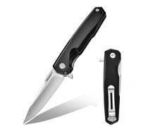 TONIFE Visión Cuchillo Plegable al Aire Libre con Hoja de 8Cr14MoV y Mango de Aluminio Cuchillo de Supervivencia con Clip de Bolsillo para Camping Bushcraft (Negro - Satín)