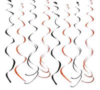 TONIFUL 20 espirales colgantes de plástico negro y naranja | Decoración de fiestas, cumpleaños, bodas, graduaciones, Halloween, Navidad, jubilación, interiores, techos