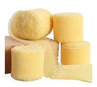 TONIFUL 4 rollos de cinta de gasa de seda, 1-1/2 pulgadas x 22 yardas, cintas de gasa amarilla crema, cinta de seda hecha a mano, bordes deshilachados para envolver regalos, ramos de novia,