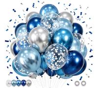 TONIFUL 60 globos metálicos azules y plateados de 12 pulgadas con globos de confeti azul metálico azul marino plateado para decoración de fiesta de cumpleaños de graduación 2026, boda, baby shower