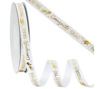 TONIFUL Cinta de graduación, 3/8 pulgadas, 25 yardas, cinta blanca de felicitaciones de graduación clase de 2024, cintas para graduación, mentiras, felicitaciones, envoltura de regalos, flores, ramos,