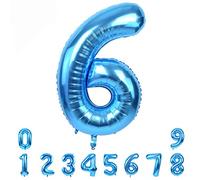 TONIFUL Foil Globo Azul Número Numérico 0 a 9 40 Pulgadas Gigante Numeros 6 Grande Globos para La Boda Aniversario Globo de Cumpleaños Fiesta Decoración
