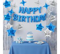 TONIFUL Juego de globos de papel de aluminio de 16 pulgadas con flecos de aluminio, globos de estrella para niños, hombres y adultos, cumpleaños, 1, 10, 18, 21, 30, 40, 50, decoraciones de fiesta