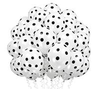 TONIFUL Paquete de 100 globos blancos de látex de lunares de 12 pulgadas con puntos negros sobre blanco para despedida de soltera, cumpleaños, boda, baby shower, decoraciones de fiesta de graduación