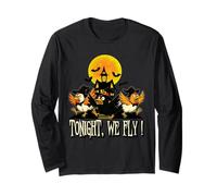 Tonight We Fly Funny Chicken Witches Halloween Humor Manga Larga