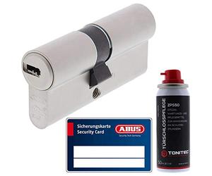 ToniTec Juego de cilindro de cerradura ABUS EC660 GS con doble cilindro y cierre uniforme, incluye 3 llaves por pedido con tarjeta de seguridad, tamaño 30 30 mm + spray de cuidado ToniTec