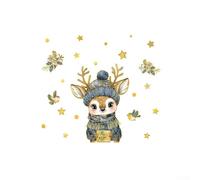TONIXY Adhesivo de pared de alce de Navidad, ciervo de dibujos animados, lámina dorada de PVC, calcomanía de ventana de vacaciones, extraíble y reutilizable, decoración festiva del hogar