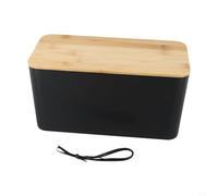 TONIXY Caja organizadora de cables grande con tapa de madera para gestión de regletas de alimentación, caja de almacenamiento de plástico ABS ventilada para cables en la oficina en casa, negro (A)