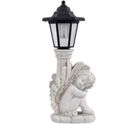 TONIXY Estatua de ángel de columna romana antigua arrodillada con luz solar al aire libre, resina resistente a la intemperie, adorno de jardín en color gris para decoración de camino o patio (ángel de