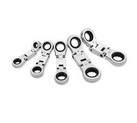 TONIXY Juego de 5 llaves combinadas de trinquete Flex-Stubby, llave de doble extremo de 12 puntos, 8-19 mm, acero al cromo vanadio para espacios reducidos y zonas de difícil acceso, color plateado