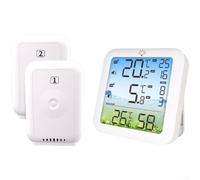 TONIXY Paquete de 2 termómetros digitales para refrigerador con 2 sensores inalámbricos, pantalla a color, alarma de monitor de temperatura, humedad, para cocina, bodega, plástico ABS blanco