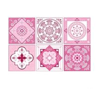 TONIXY Pegatinas de pared de azulejos duros con patrón rosa, resistentes a las manchas con brillante instalación fácil para paredes o suelos de cocina y baño (15 cm x 15 cm x 6 piezas)