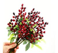 TONIXY Ramas de olivo artificiales, paquete de 5 tallos florales de seda para decoración mediterránea del hogar, ramos de boda o centros de mesa de fiesta, 13.8 pulgadas (rojo)