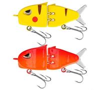 TONIXY Señuelos mecánicos de pesca multisegmento de hundimiento lento 60 mm 6.5 g realista en forma de S ganchos de ranura de sangre para trucha, cabeza de serpiente, lubina marina (rojo+amarillo)