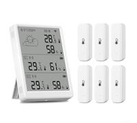 TONIXY WiFi RF433 Sensor de temperatura y humedad con pantalla LCD grande, alcance inalámbrico de 100 m, compatible con Tuya para aplicación SmartLife y para control de voz Alexa, blanco (1*Monitoer+6