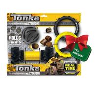 Tonka Juego de regalo de tres juguetes para perros - Mega bola de 3 pulgadas, banda de rodadura de eje de 7 pulgadas con alimentador de inserción y tirón de 3 anillos de goma flexible de 10.5 pulgadas