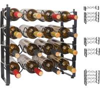 TONLEA Estante apilable de 4 niveles, 16 botellas organizador de vino, estante de almacenamiento de vino para encimera, sótano, metal negro