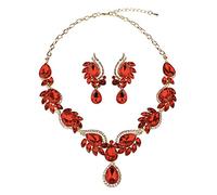 Tono dorado antiguo Art Deco vintage estilo retro aleta Gatsby rubí rojo Rhinestone declaración boda nupcial baile collar pendiente conjunto