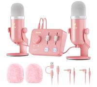 TONOR ASMR Conjunto de Dispos con Interfaz Audio, Micrófono Condensador de Doble Capacitor, Audio 3D Inmersivo, Calidad de Sonido Clara, Volumen Control, para Creación/Grabación/Podcast, Rosa