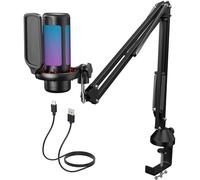 TONOR Gaming Mic, Micrófono USB para PC PS4/5 con Brazo Soporte, Micro Condensador Cardioide con Ajustable RGB Modos y Brillo, Silencio Rápido, Control de Ganancia, para Streaming, Podcasting, TC310+