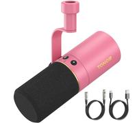 TONOR Micrófono Dinámico USB/XLR para PC, Vocal con 24Bit/96kHz, 3.5mm Jack Auriculares,Botón Mute para Podcast Estudio Streaming Grabación Youtube, Rosa TD510