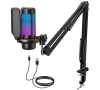 TONOR Microfono Gaming USB para PC PS4/5, Micrófono Condensador Cardioide con Brazo para Podcast, Streaming, Studio, Ordenador, Mic RGB con Ajustable Modos y Brillo, Silencio Rápido, TC310+