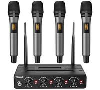 TONOR Microfono Inalambrico, 4x5 Canal UHF Micro, Micrófono Dinámico de Mano con Receptor, Multiset Operación, 60m Ideal para Karaoke Canto, Boda, Iglesia, reunión, Plata, PA, Amplificador