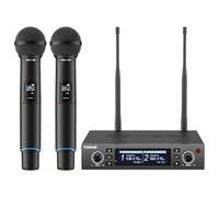 TONOR Micrófono Inalámbrico Profesional, Recargable Wireless Microphone Dinámico de Mano, Sistema de 2×100 Frecuencias UHF Ajustable para Karaoke/Fiestas/DJ/Iglesias, Escaneo Automático 328ft TW750