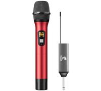 TONOR Micrófono Inalámbrico, Sistema de Micrófono de Mano Inalámbrico de Metal UHF con Receptor Recargable, Salida de 1/4" para Amplificador, Sistema PA, Máquina de Karaoke, 60m (TW620), Rojo