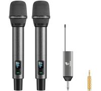 TONOR Microfono Inalambricos Karaoke Recargable UHF, 2x20 Canales Micrófono Dinámicos de Metal, Micrófono Inalámbrico Profesional para Cantar la Boda de la Iglesia con Volumen ajust, 80m, TW520