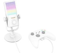 TONOR Micrófono para Juegos Compatible con Xbox, Micrófono Condensador RGB con Vida útil de la Batería 30h, Control de Ganancia, Micrófono de Escritorio con Botón Silencio, Blanco, 200cm,TCX3