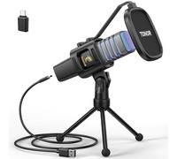 TONOR Micrófono USB de Cardioide Ordenadores PC, Micrófono con Soporte de Trípode, Filtro Antipop, Soporte Gaming, Streaming, Podcasts, Youtube, Locución, Skype, Twitch, Discord, 200 cm, RGB, TC30