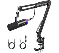 TONOR PC Micrófono Gaming USB/XLR con Soporte de Brazo, Microfono Cardioide Dinámico RGB, Mic Metálico para Juegos, Streaming, Podcasting y Grabación de Voz,200cm, TD520S+