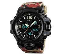 TONSHEN Digitales Relojes de Hombre Deportivos LED Outdoor Multifuncional Plástico Goma 50M Resistente Agua Militares Táctica Analógico Cuarzo Relojes de Pulsera Grande Dial 12H/24H Tiempo (Rojo Camo)