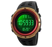 TONSHEN Digitales Relojes de Hombre Deportivos Militares Táctica 50M Resistente Agua Outdoor LED Display Multifuncional Electrónica Plástico Bisel Y Correa Goma Relojes de Pulsera (Dorado)