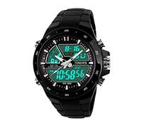 TONSHEN Digitales Relojes de Hombre Mujer Chico Deportivos Bisel Plástico Correa Outdoor Cuarzo Relojes de Pulsera Waterproof 50M Resistente Agua Doble Tiempo Alarma (Negro)