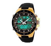TONSHEN Digitales Relojes de Hombre Mujer Chico Deportivos Bisel Plástico Correa Outdoor Cuarzo Relojes de Pulsera Waterproof 50M Resistente Agua Doble Tiempo Alarma (Amarillo)