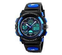 TONSHEN LED Digitales Impermeable Relojes Deportivos Analógico Cuarzo Doble Tiempo Número Display Militares Táctica 50M Resistente Agua Plástico Bisel Y Correa Goma Relojes de Pulsera (Azul)