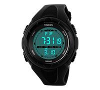 TONSHEN Moda Relojes de Mujer Chico Chica Digitales LED Outdoor Deportivos Militares Táctica Multifuncional Electrónica Relojes 50M Resistente Agua Bisel Plástico Y Correa Goma Alarma Fecha (Negro)