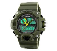 TONSHEN Reloj de Pulsera Hombre LED Digital Deportivo Al Aire Libre 5ATM Resistente al Agua Militares 12H/24H Horas Tiempo Dual Time Relojes Calendario Cronógrafo (Verde)