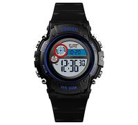 TONSHEN Relojes Niños Deportivo Múltiples Colores LED Luz Impermeable 50M Resistente al Agua Digital Electrónica Multifuncional Plastico Reloj de Pulsera y Goma Correa (Negro)