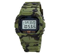TONSHEN Unisexo Sport Reloj de Pulsera Outdoor Militares Digitales Deportivo 50M Impermeable Plastico Relojes LED Electrónica Doble Tiempo Alarma Cuenta Regresiva Cronómetro (Verde Camo)