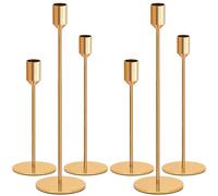 Tonsooze Candelabros de Metal, 6 pcs Estilo Retro Comedor Candelabro Dorado Candelabro Cónico Candelabros Decorativos para Navidad Halloween Acción Gracias Bodas Fiestas Decoración 34/28/24 cm